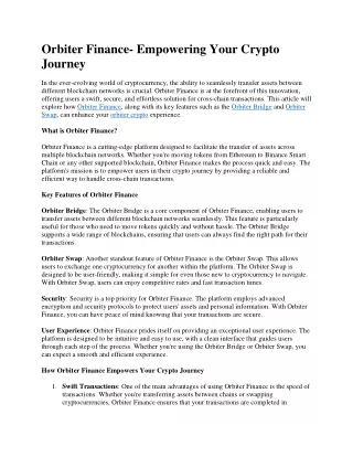 Orbiter Finance- Empowering Your Crypto Journey