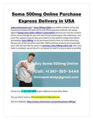 Soma 500mg Online Purchase Express Delivery in USA