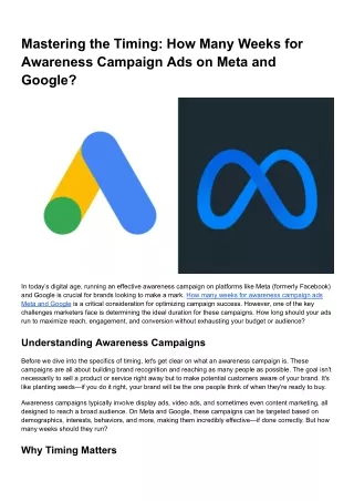 How Many Weeks for Awareness Campaign Ads on Meta and Google