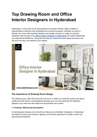 Top Drawing Room and Office Interior Designers in Hyderabad