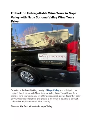 Wine Tour Napa | Private Wine Tours with Napa Sonoma Valley Wine Tours Driver