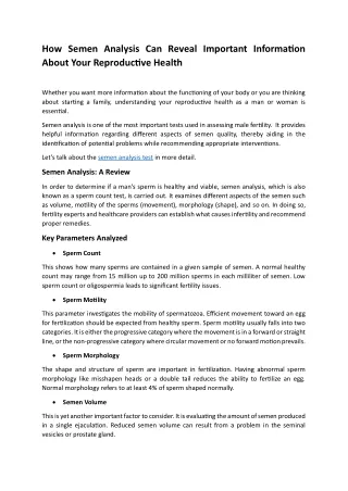 Semen Analysis Test