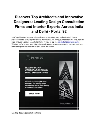 Discover Top Architects and Innovative Designers Leading Design Consultation Firms and Interior Experts Across India and