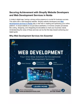 Securing Achievement with Shopify Website Developers and Web Development Services in Noida