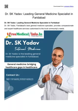 Dr. SK Yadav: Leading General Medicine Specialist in Faridabad