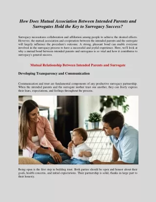 How Does Mutual Association Between Intended Parents and Surrogates Hold the Key to Surrogacy Success