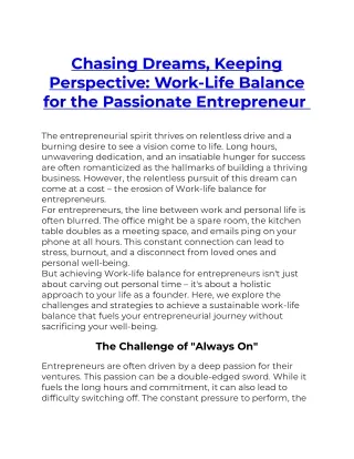 Chasing Dreams Keeping Perspective Work-Life Balance for the Passionate Entrepreneur