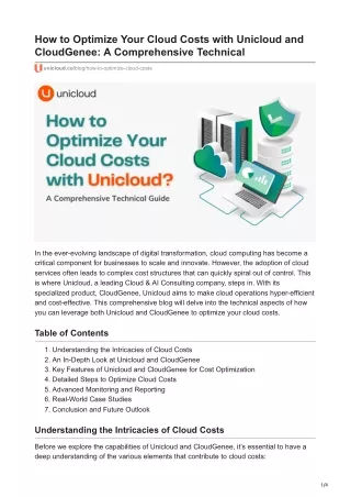 How to Optimize Your Cloud Costs with Unicloud and CloudGenee: A Comprehensive T