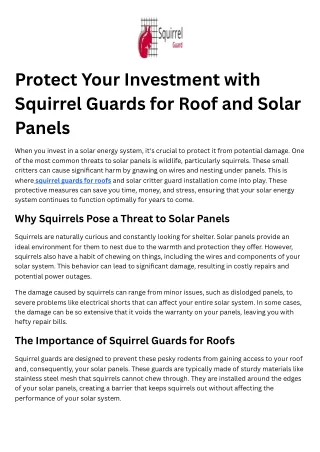 Protect Your Investment with Squirrel Guards for Roof and Solar Panels