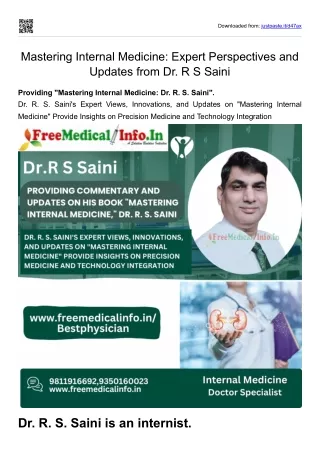 Mastering Internal Medicine Expert Perspectives and Updates from Dr. R S Saini