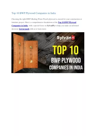 Top 10 BWP Plywood Companies in India