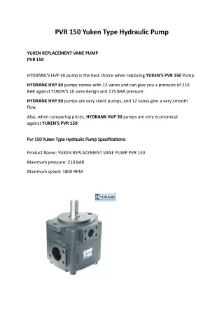 PVR 150 Yuken Type Hydraulic Pump