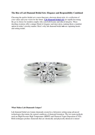Timeless Elegance Meets Ethical Craft: Lab Diamond Bridal Sets