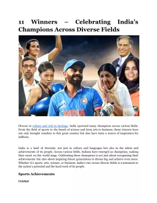 11 Winners – Celebrating India’s Champions Across Diverse Fields