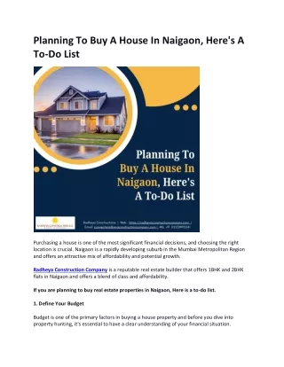 Planning To Buy A House In Naigaon, Here's A To-Do List