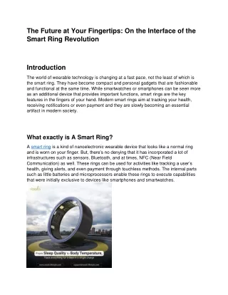 The Future at Your Fingertips - On the Interface of the Smart Ring Revolution
