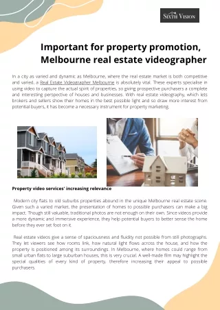 Important for property promotion, Melbourne real estate videographer