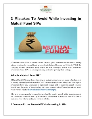 3 Mistakes To Avoid While Investing in Mutual Fund SIPs