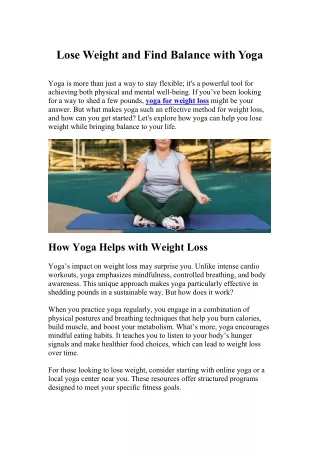 Lose Weight and Find Balance with Yoga