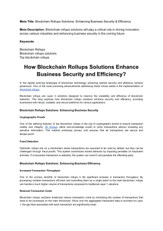 Blockchain Rollups Solutions: Enhancing Business Security & Efficiency