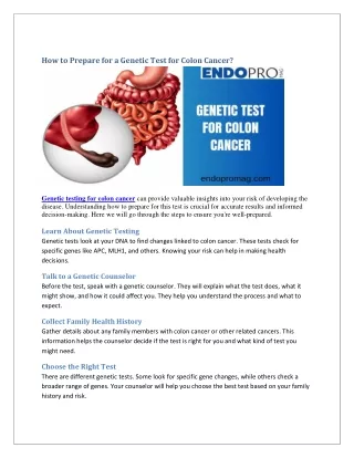 How to Prepare for a Genetic Test for Colon Cancer?