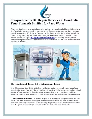 RO Repair Services in Dombivli: Ensuring Pure Water for Your Home