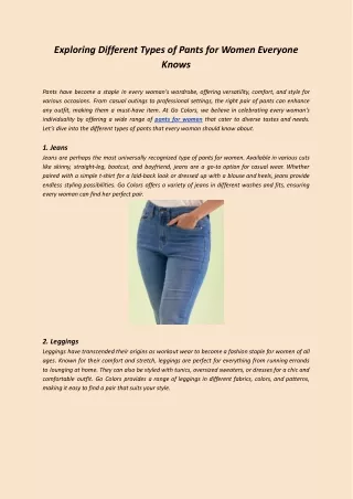 Exploring Different Types of Pants for Women Everyone Knows