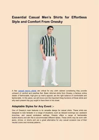 Essential Casual Men’s Shirts for Effortless Style and Comfort From Onesky