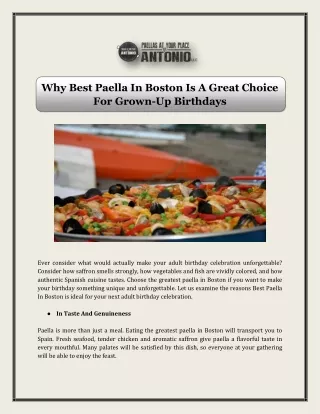 Why Best Paella In Boston Is A Great Choice For Grown-Up Birthdays