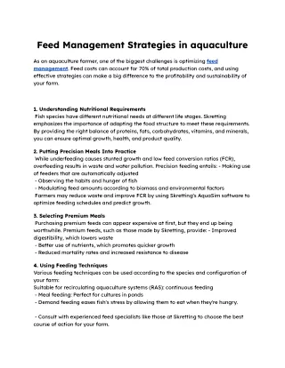 Feed Management Strategies in aquaculture