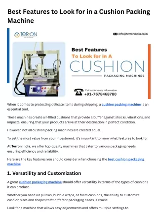 Best Features to Look for in a Cushion Packing Machine