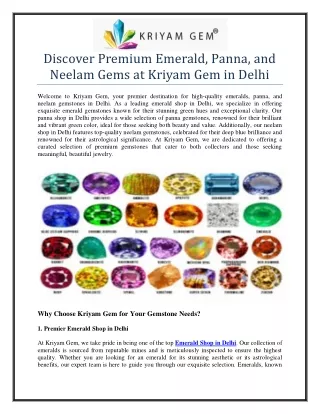 Discover Premium Emerald, Panna, and Neelam Gems at Kriyam Gem in Delhi