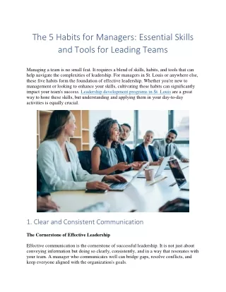 The 5 Habits for Managers: Essential Skills and Tools for Leading Teams