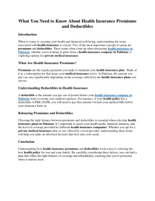 What You Need to Know About Health Insurance Premiums and Deductibles?