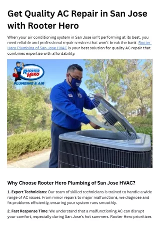 Get Quality AC Repair in San Jose with Rooter Hero