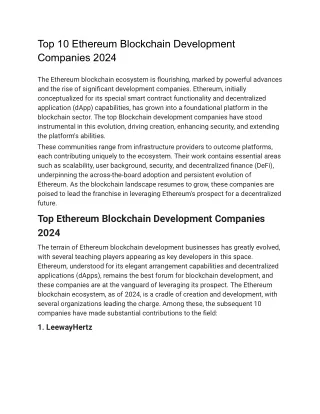 Top 10 Ethereum Blockchain Development Companies 2024