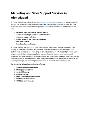 Marketing and Sales Support Services in Ahmedabad