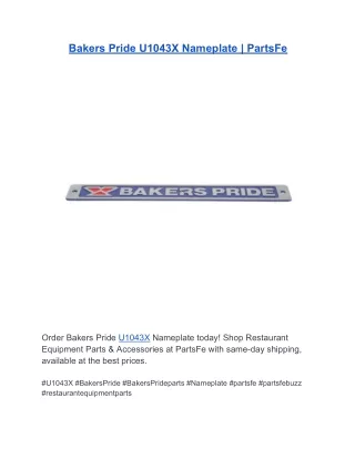 Bakers Pride U1043X Nameplate  PartsFe