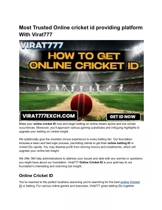 Most Trusted Online cricket id providing platform With Virat777