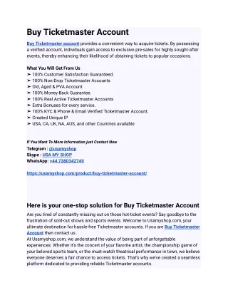 Easily You Do Buy Ticketmaster Account in 2024