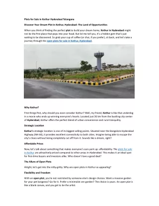 Plots for Sale in kothur Hyderabad Telangana