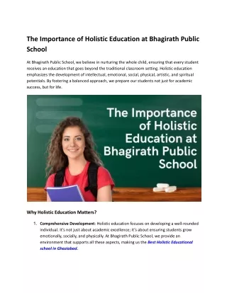 The Importance of Holistic Education at Bhagirath Public School