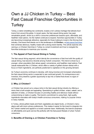 Own a JJ Chicken in Turkey – Best Fast Casual Franchise Opportunities in Turkey
