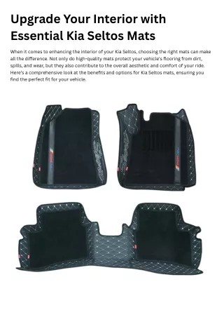 Choosing the Perfect Mats for Your Kia Seltos: A Comprehensive Guide