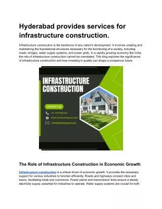 Hyderabad provides services for infrastructure construction