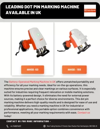 Leading Dot Pin Marking Machine Available in UK