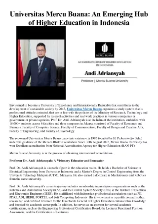 Universitas Mercu Buana An Emerging Hub of Higher Education in Indonesia