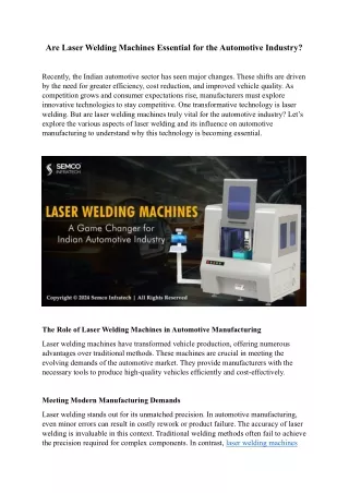 Are Laser Welding Machines Essential for the Automotive Industry ?