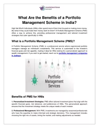 What Are the Benefits of a Portfolio Management Scheme in India