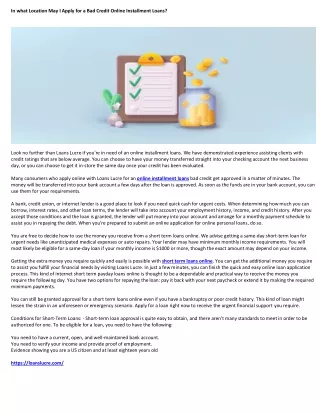 In what Location May I Apply for a Bad Credit Online Installment Loans (1)